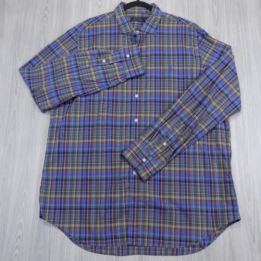 Polo Ralph Lauren Plaid Shirt Mens XL Blue Multi Button-Down Long Sleeve EUC